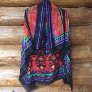 Glentex Bold Aztec Print Striped Metallic Shimmer Shawl Scarf EUC OS 46"x 46"